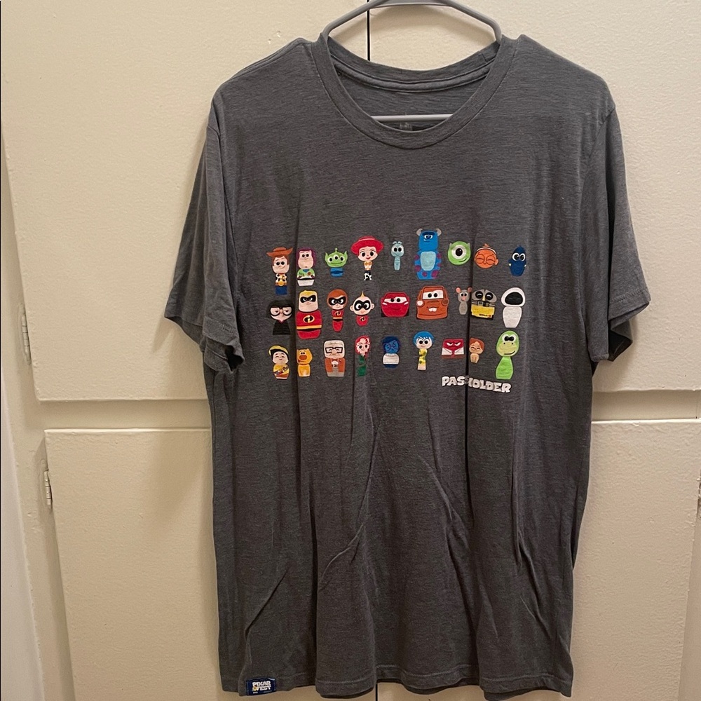 Gray Graphic T-Shirt with Cartoon Characters